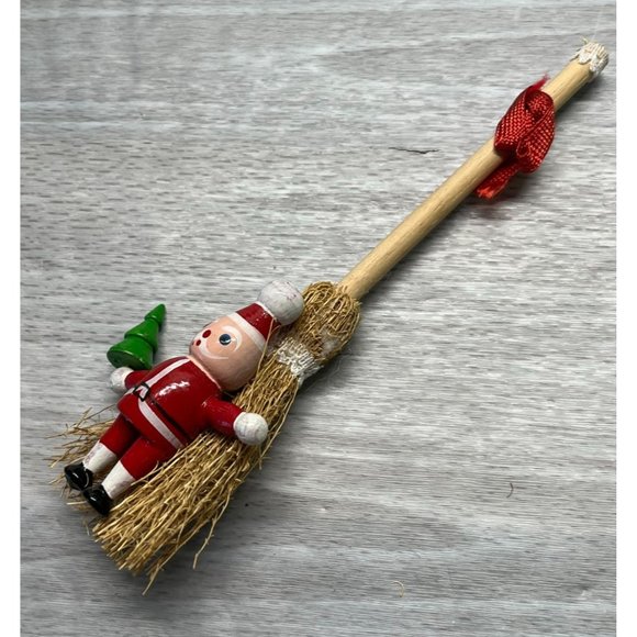 Santa Claus Broom Christmas Tree Ornament Vintage 5 Inch Tall - Picture 5 of 6
